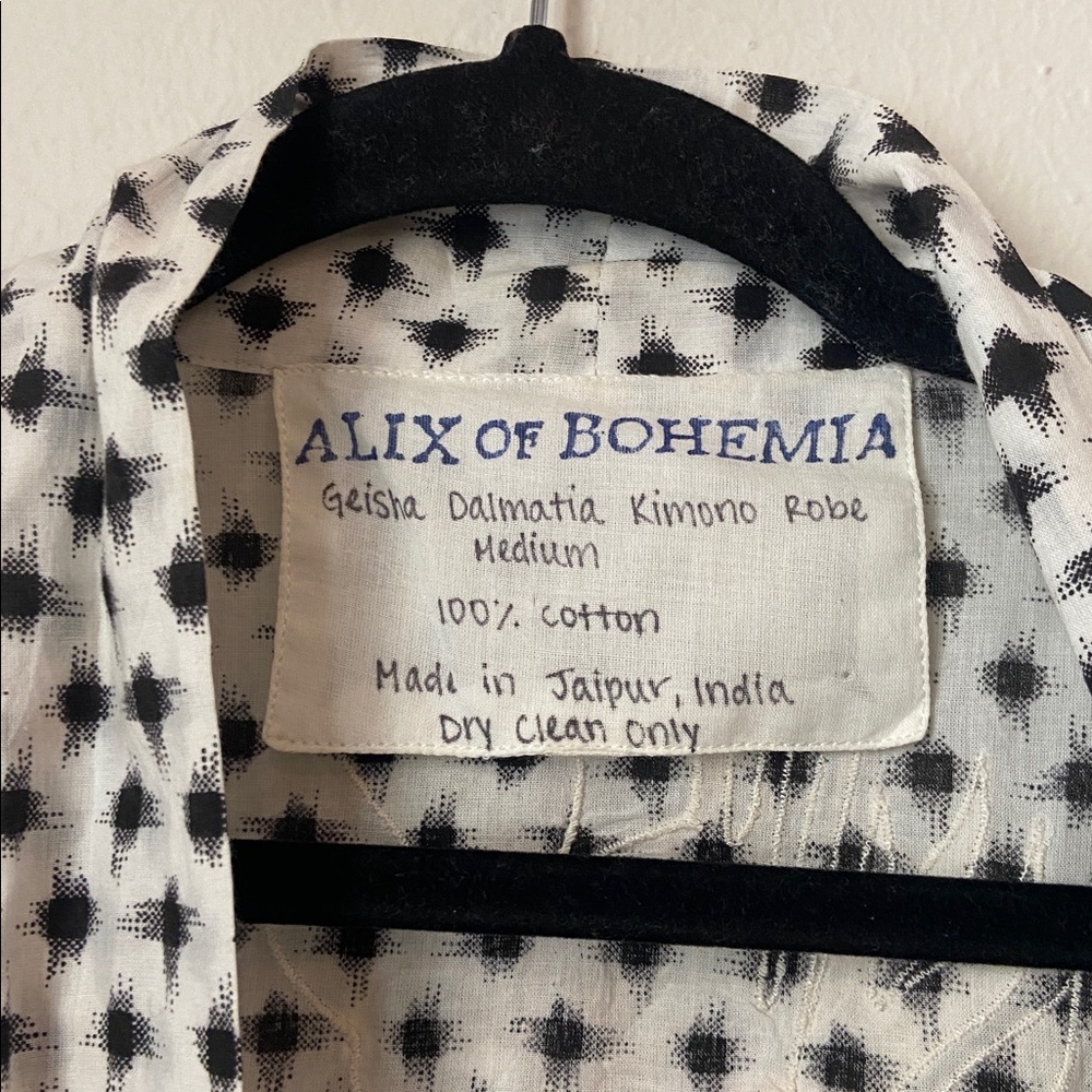 Alix of Bohemia Geisha Dalmatia Kimono Robe Black/White Medium - Picture 3 of 5